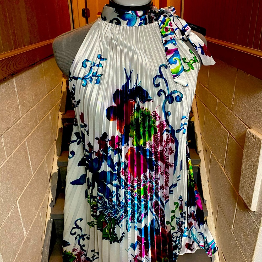 Multi color print fan dress